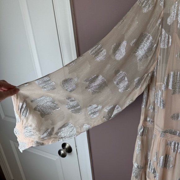 Anthropologie The Marais Chiffon Maxi Dress Shine Edition Peach Metallic 1X - Picture 7 of 14